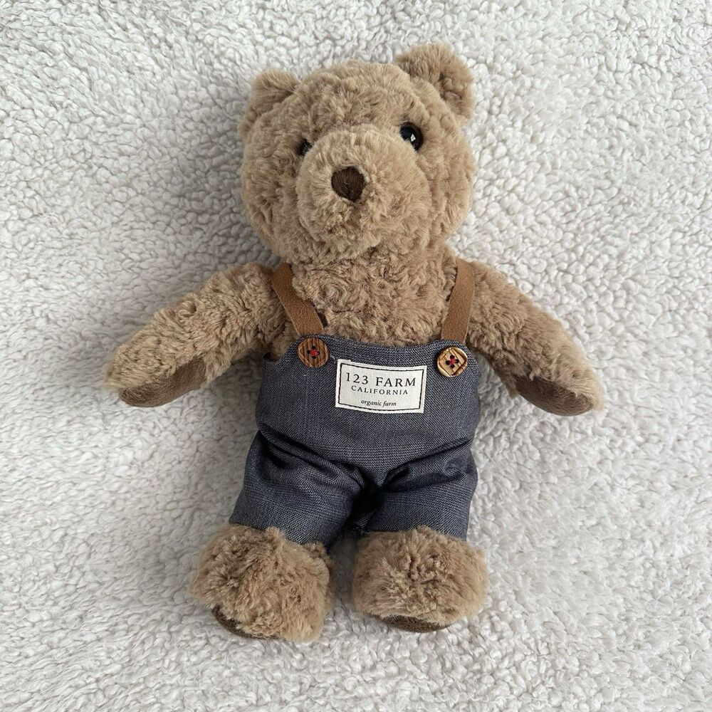 123 Farm Organic California 12" Teddy Bear Overalls Stuffed Animal Toy